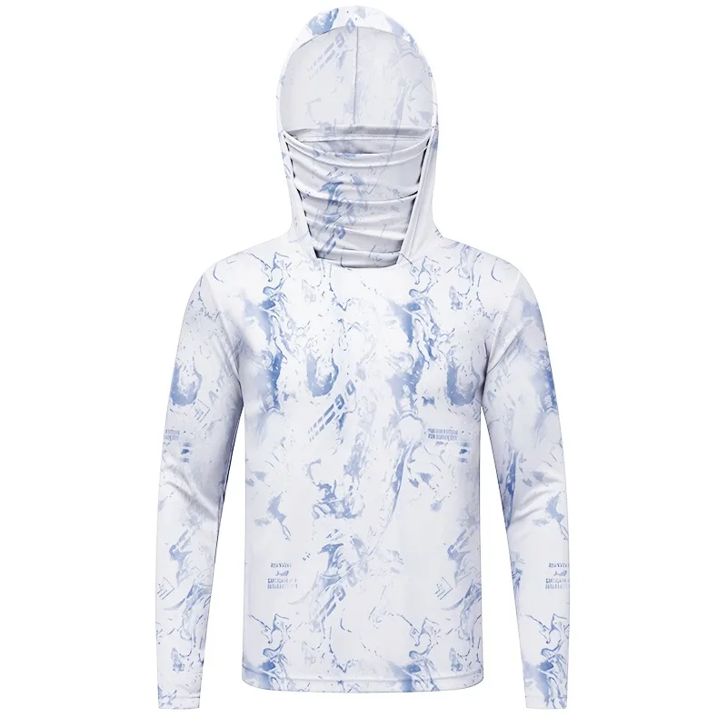 Men UPF50+ Hooded Fishing Shirt With Face Cover Long Sleeve Quick Dry Anti‑UV Breathable Tie‑Dye Outdoor Fishing Tops