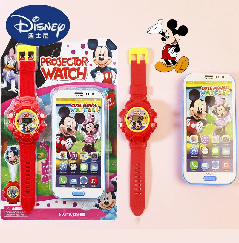 Disney Anime Mickey Mouse Projection Watch Kawaii Minnie Frozen Mobile Phone Model Cartoon Elsa Electronic Watch Toy Gift