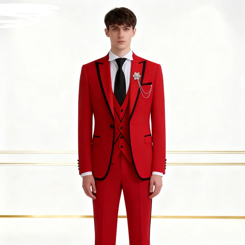 

Мужской однотонный приталенный деловой костюм из трех предметов с пиджаком, жилетом и брюками для свадебной вечеринки, роскошный модный смокинг