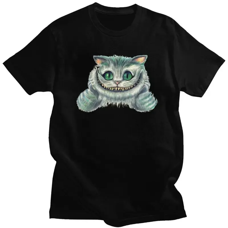 Male Cheshire Cat T Shirt Short Sleeves Cotton Tshirt Streetwear T-shirt Alice In Wonderland Cartoon Tees Oversized Clothes