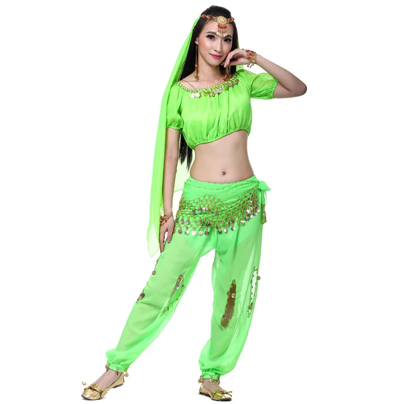 Spersonalizowany zestaw 2/3/5-częściowy: lampion z krótkim rękawem + spodnie z lampionem na monety do zawieszenia + opaska na głowę, strój do tańca brzucha, sukienka do występów.