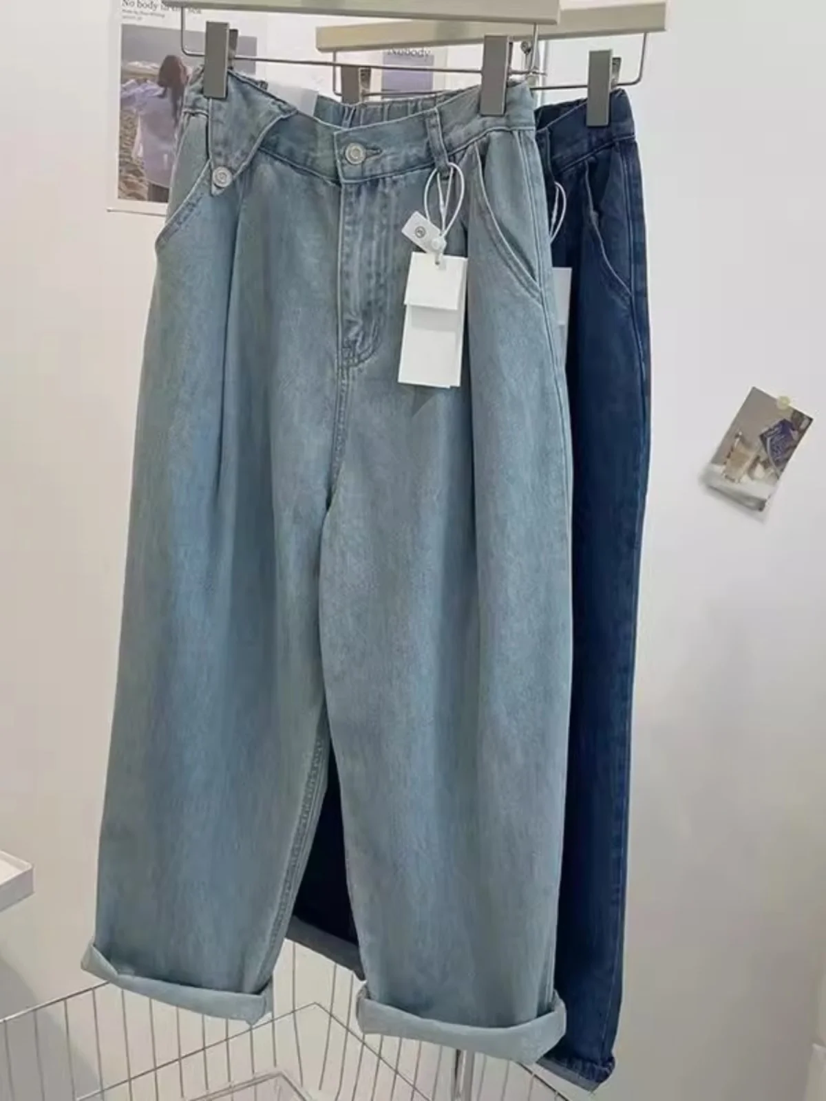 

Джинсы женские больших размеров с высокой талией, широкими штанинами, прямого кроя, в стиле Harlan/Dad, повседневные, универсальные, свободного кроя, осенние