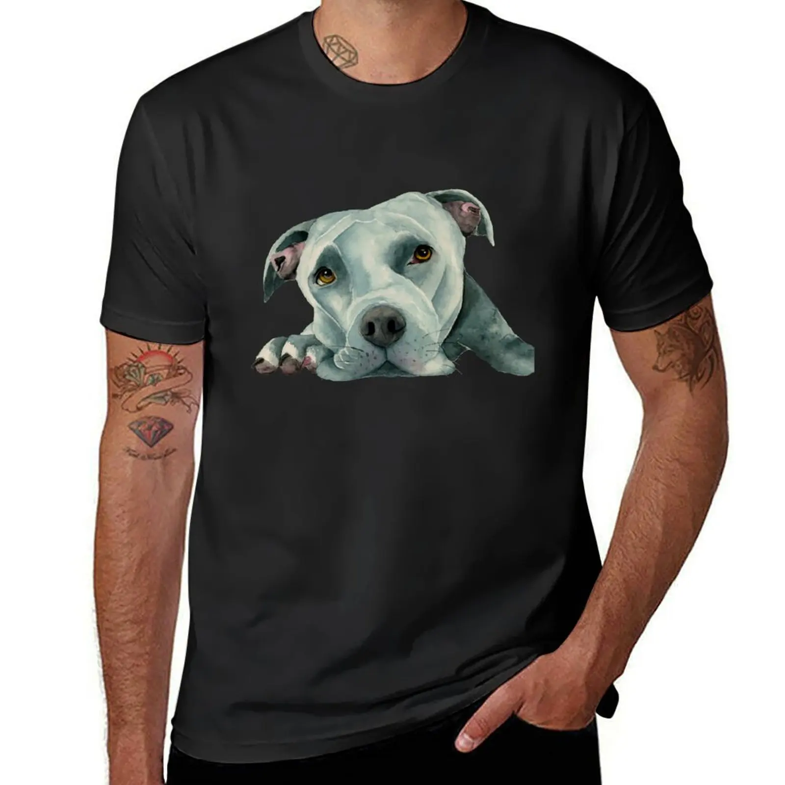 Big Old Head Pit Bull Dog Watercolor Art T-Shirt quick-drying plain boys animal print heavyweights workout shirts for men