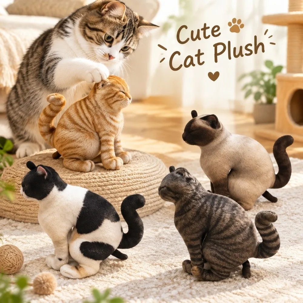 Simulation Design Cat Plush Charm Compact Lightweight Abstract Cat Doll PP Cotton Filled Soft Plush Cute Bag Charm