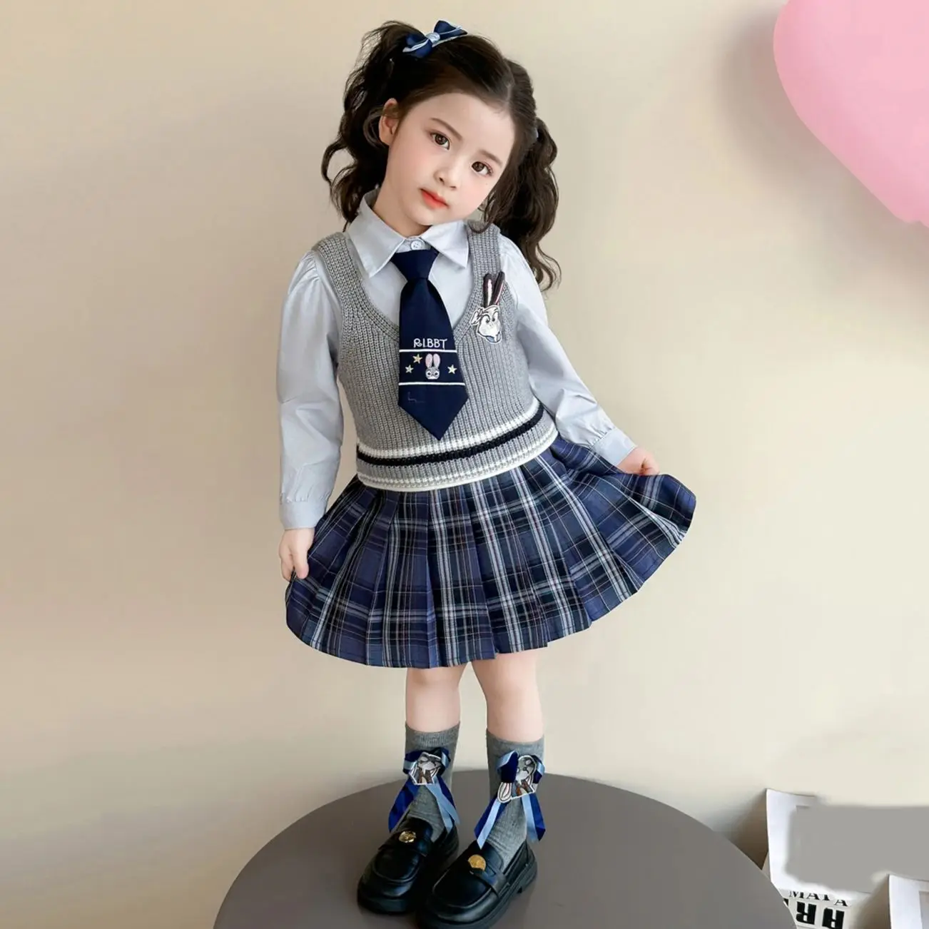 

Girls' Judy Skirt Three Pieces Set Fashion Disney Bunny Police Officer Cute Vest Doll Collar Shirt Pleated Skirts Children Sets