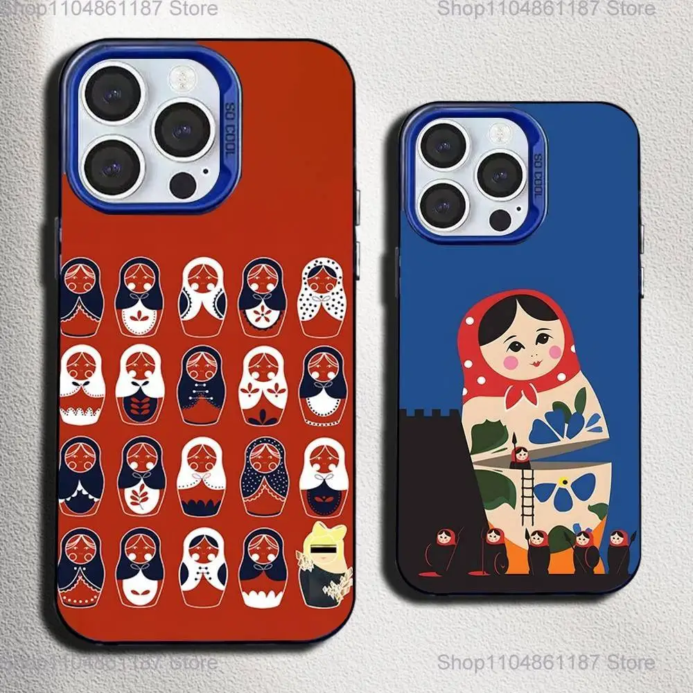 

Russian Dolls Matryoshka Phone Case For iPhone 17,16,15,14,13,12,11,Mini,Pro,SE,MAX Blue Matte Silicone Cover