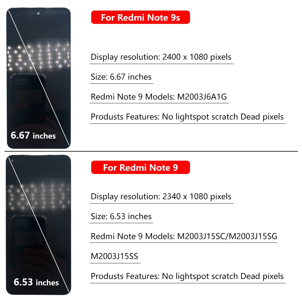 Tested For Xiaomi Redmi Note 9S 9 LCD Display Touch Screen Digitizer Assembly Replacement For Redmi Note 9 Pro 10X 4G No Frame