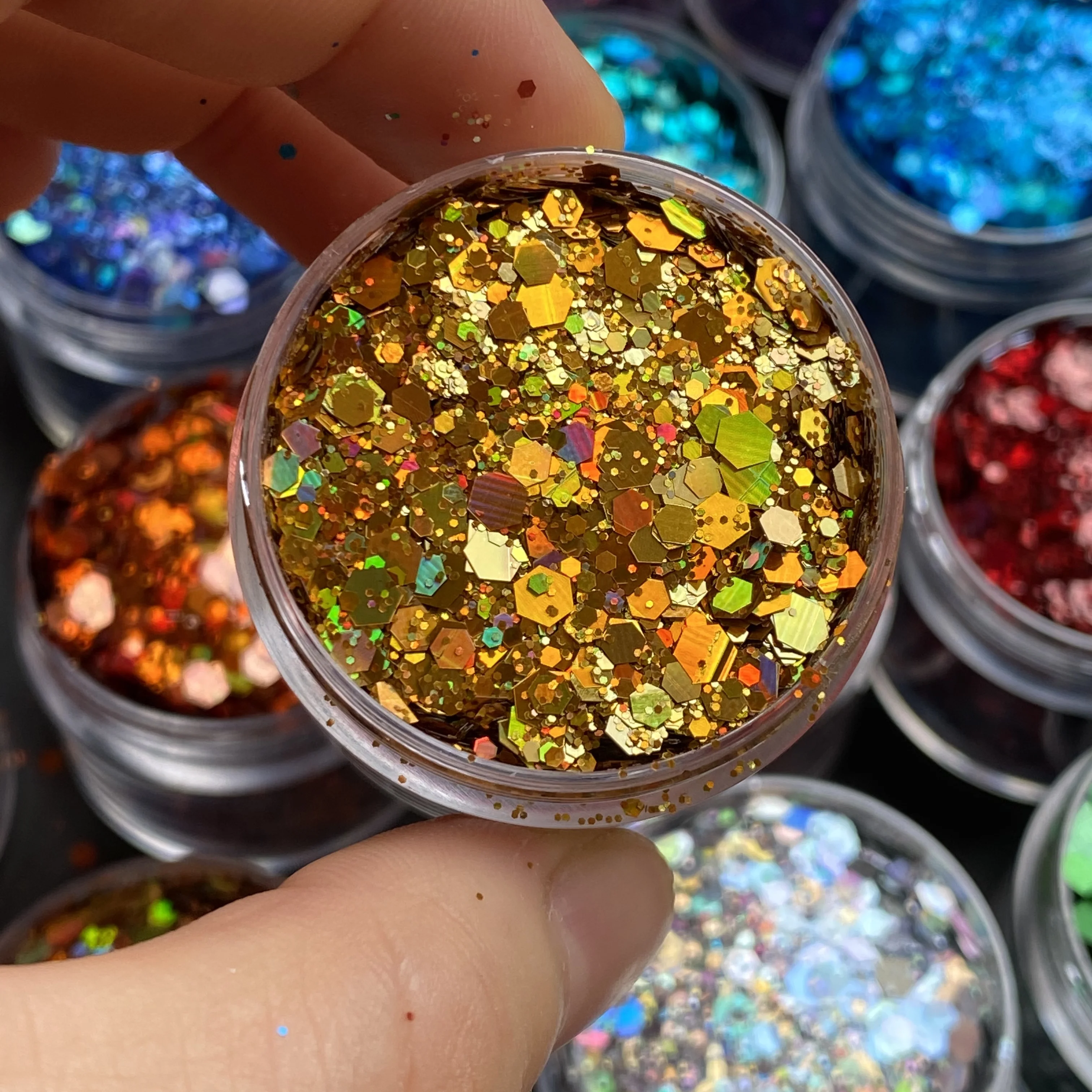 15G/Jar Holografische Gouden Pailletten Gemengde Dikke Nail Art Glitter Vlokken Voor Manicure Diy