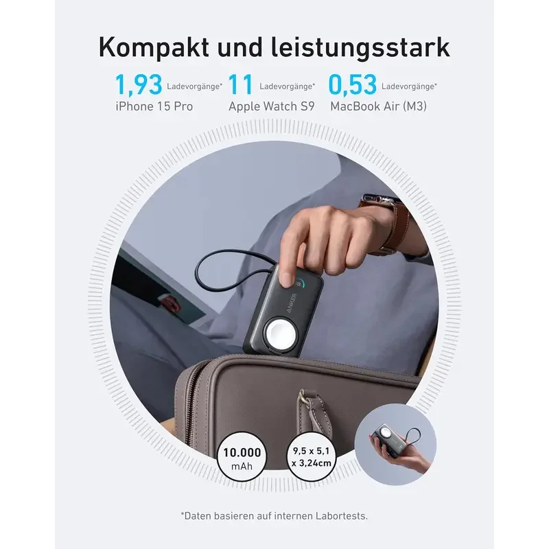 Anker MagGo Power Bank for Apple Watch, Officially Certified 10,000mAh Compact Battery Pack with Built-in USB-C Cable, 35W Max