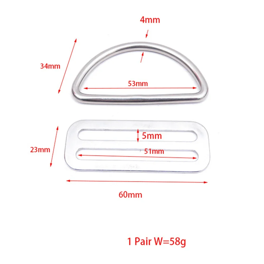 1/2 Pair Scuba Diving D Ring Buckle+Stainless Steel Webbing Belt Keeper1/2 Pair Scuba Diving D Ring Buckle+Stainless Steel Webbi