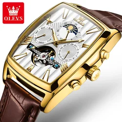 OLEVS 6675 Waterproof Multi-function Watches For Men, Automatic Mechanical Fashion Genuine Leather Strap Men Wristwatches