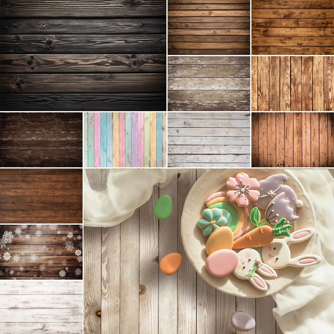 

MOON.QG Wood Photography Backdrop Wooden Photo Studio Background Product Photoshoot Wallpapers Communion Birthday Decorations