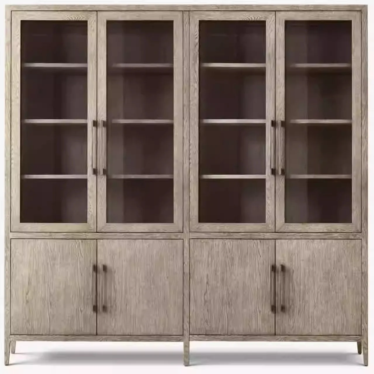 

American light luxury retro glass four-door dining side cabinet kitchen cabinet oak display wine cabinet floor
