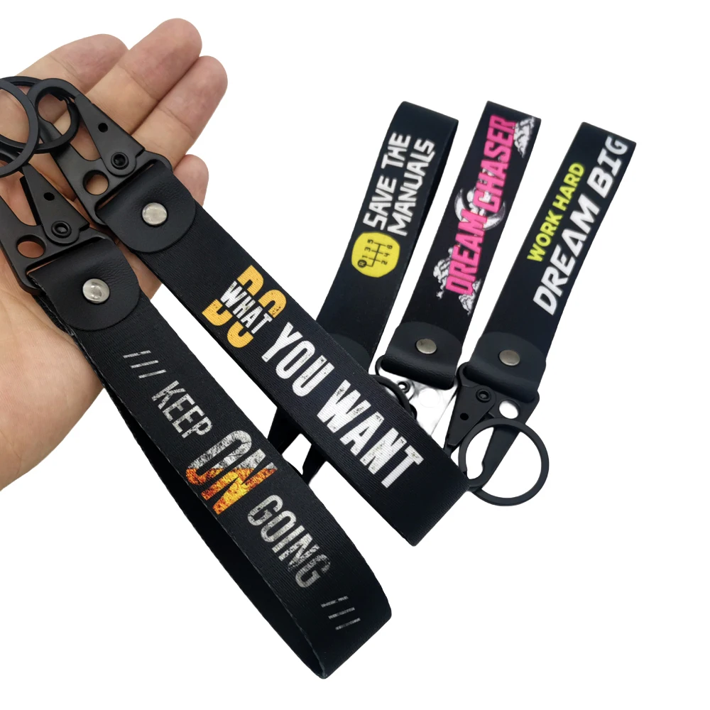 Newest JDM Style Car Keychain Nylon Initial D Gift Lanyard Keyring Auto Key Steel Spring Clip Key Strap Key Pendant