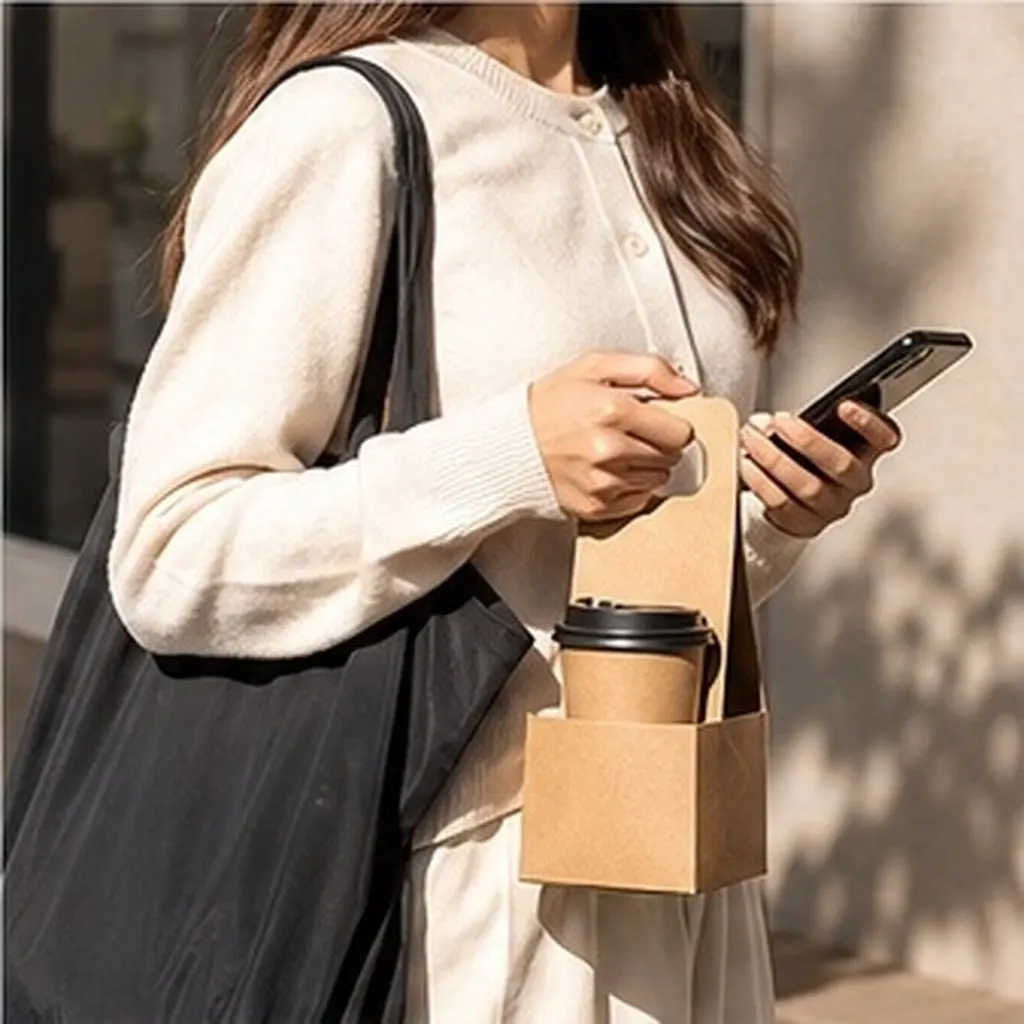 20Pcs Foldable Disposable Paper Cup Holder Kraft Paperboard Drink Carrier Single Hot Cold Beverage Takeout Carrier