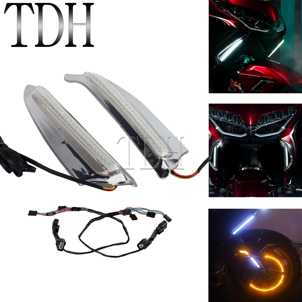 

Motorcycle Chrome Front Lighted Vent Trim LED Turn Signals Decorative Light for Honda Goldwing 1800 Gold Wing GL1800 F6B 2018-up