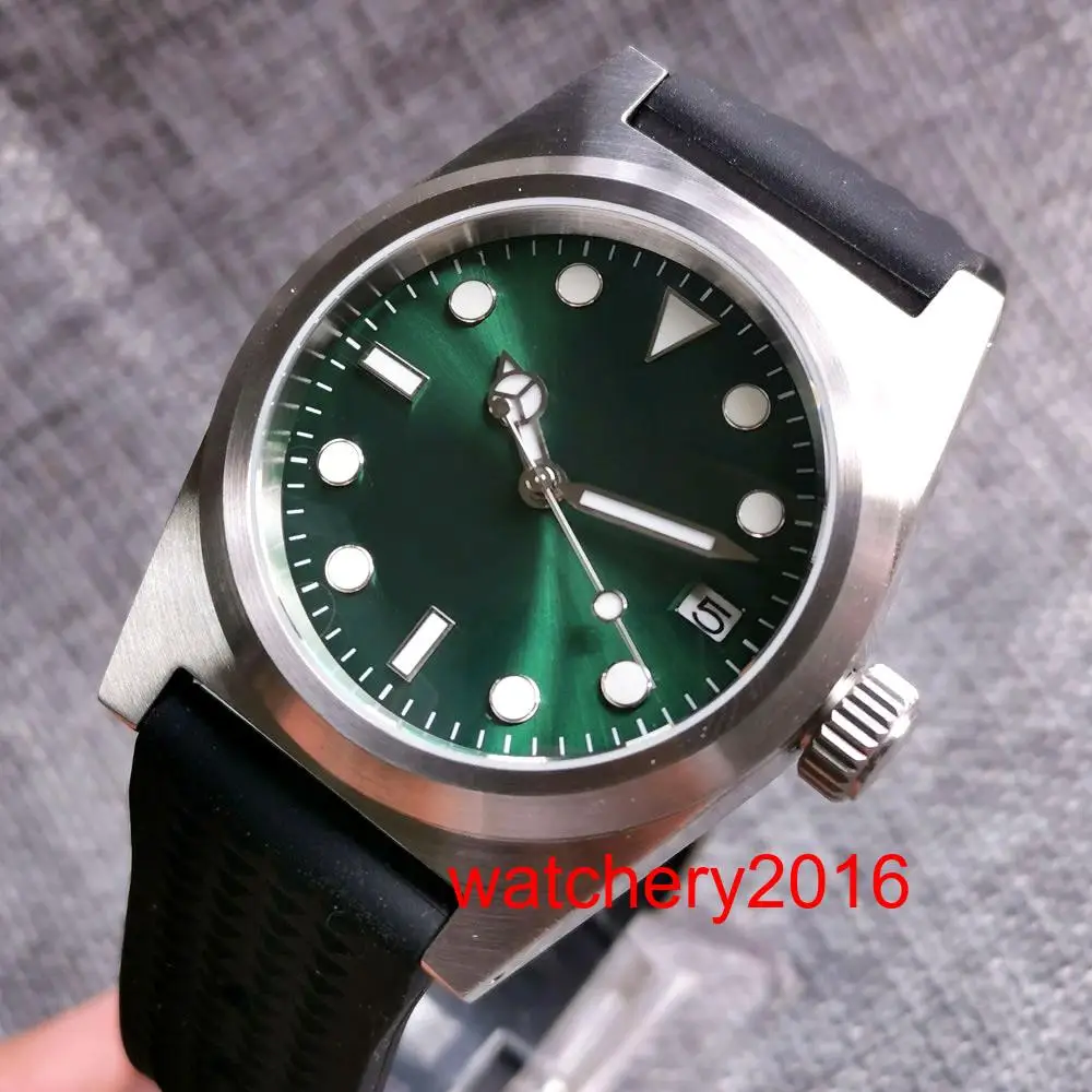 Luxury 38mm Tandorio 20ATM Waterproof Green Sunbusrt Dial NH35 PT5000 Automatic Mens Watch Brushed Luminous Waffle Rubber Strap