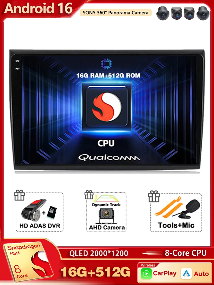 Android 16 do Fiata Bravo 198 2 II 2007-2014 2K QLED Radio Samochodowe Android Multimedialny Odtwarzacz Wideo GPS Stereo CarPlay 4G Head Unit — 2
