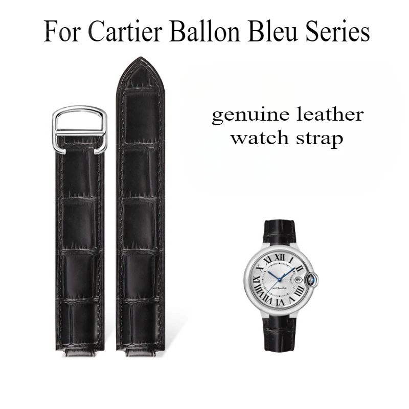 For Cartier Ballon Bleu Watch Strap Men Women Genuine Cowhide Strap Original Convex Interface Folding Buckle Watch Accessories