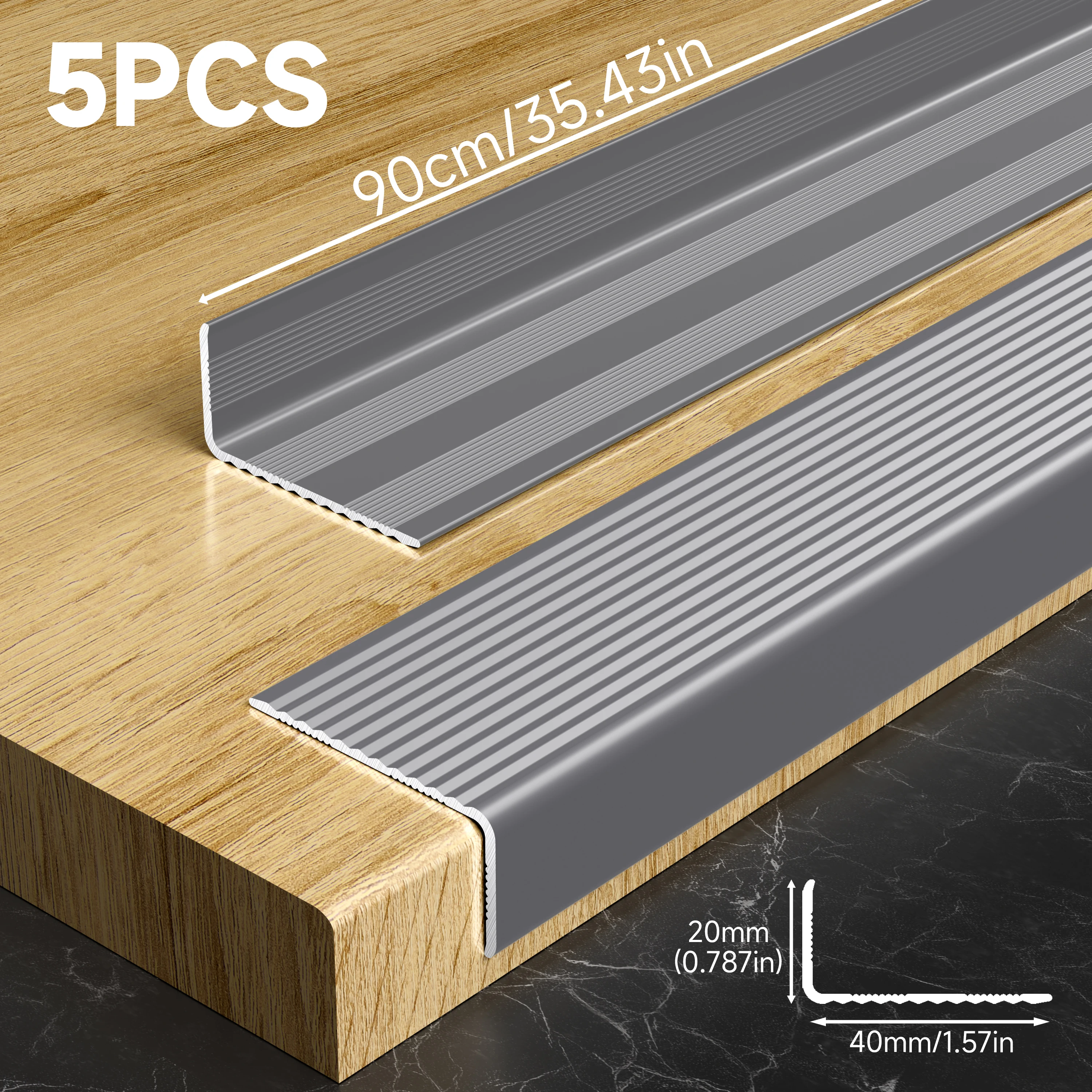 Faixa Antiderrapante de Liga de Alumínio para Escadas 20x40mm 90cm 5 Peças 4 Cores, Acabamento Antiderrapante para Degraus Internos e Externos