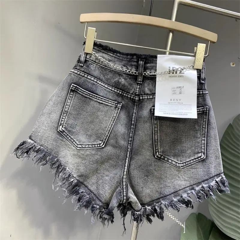 Y2 K Booty Shorts Harajuku Retro Distressed Raw Edge Shorts Voor Dames Hoge Taille Slanke Hete Sexy Meisje Jeans Shorts Nieuwe Streetwear