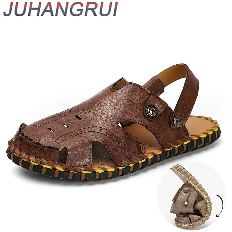 

New Summer Men Sandals Breathable Leather Outdoor Beach Slipper Men Water Trekking Sport Sandals Soft Comfortable Big Size 38-46