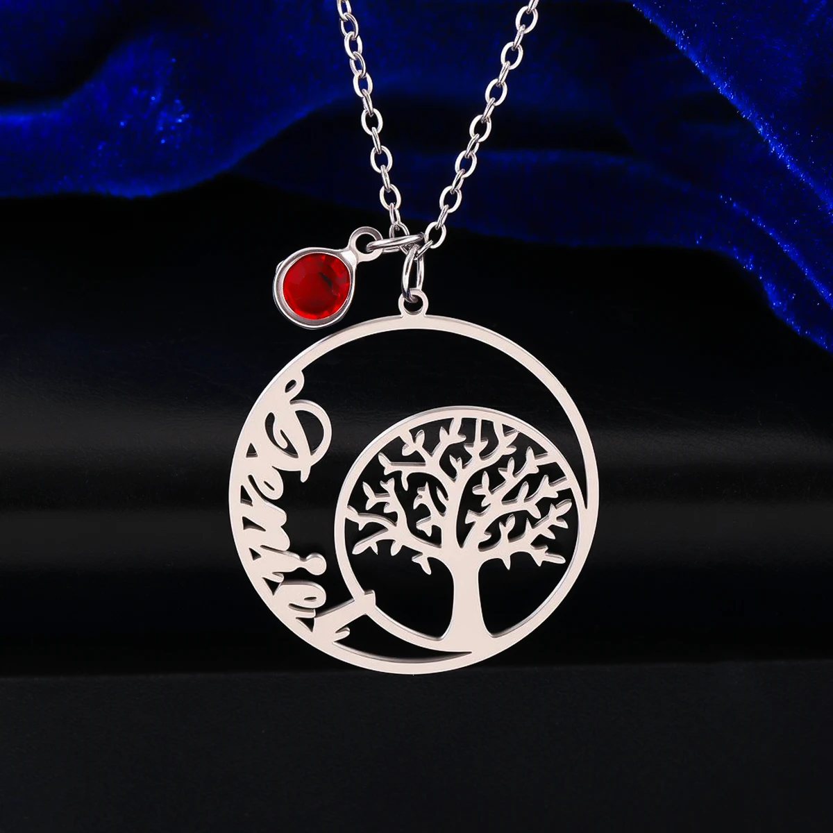 Personalized Custom Name Tree of Life Pendant Charm Men's Necklace Fashion Punk Stainless Steel Link Chain Jewelry Gift
