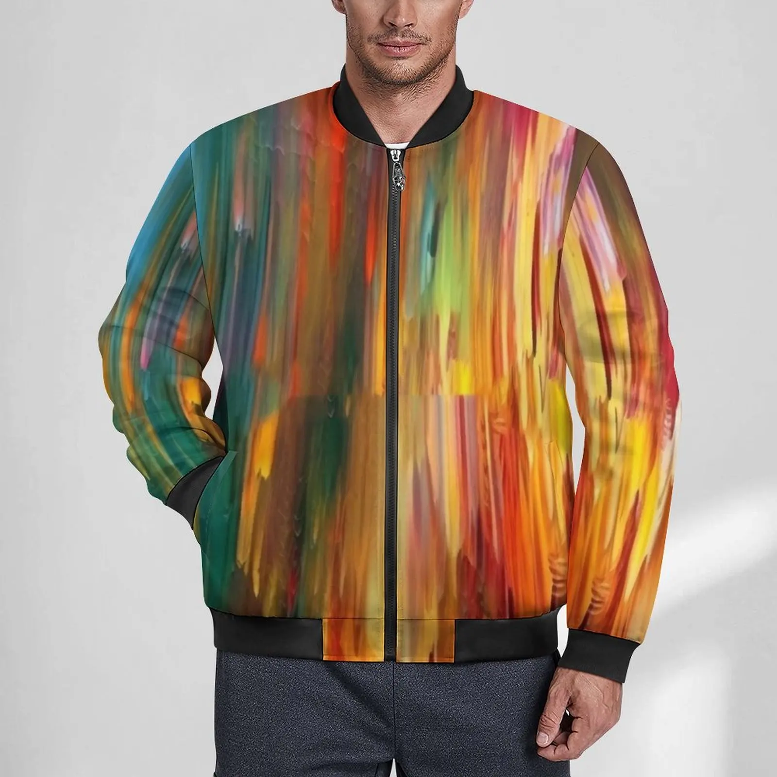 Colorful Brush Jackets Autumn Abstract Painting Fire Trendy Casual Coats Male Waterproof Classic Windbreakers Big Size Jacket