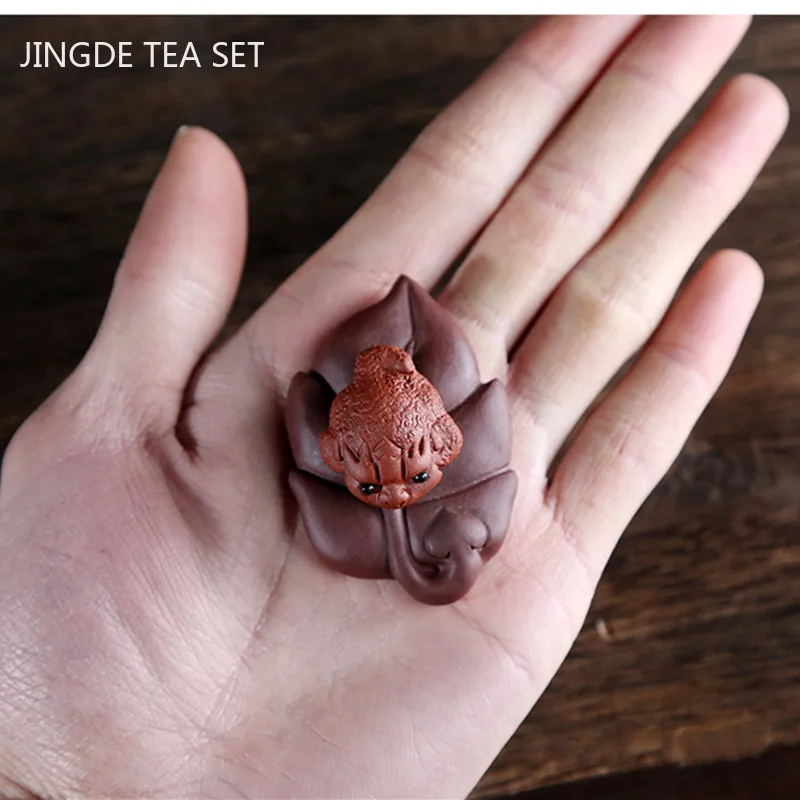 Handmade Purple Clay Mini Tea Pet Animal Statue Tea Table Ornament Office Desktop Decoration Home Flower Pot Decor Crafts