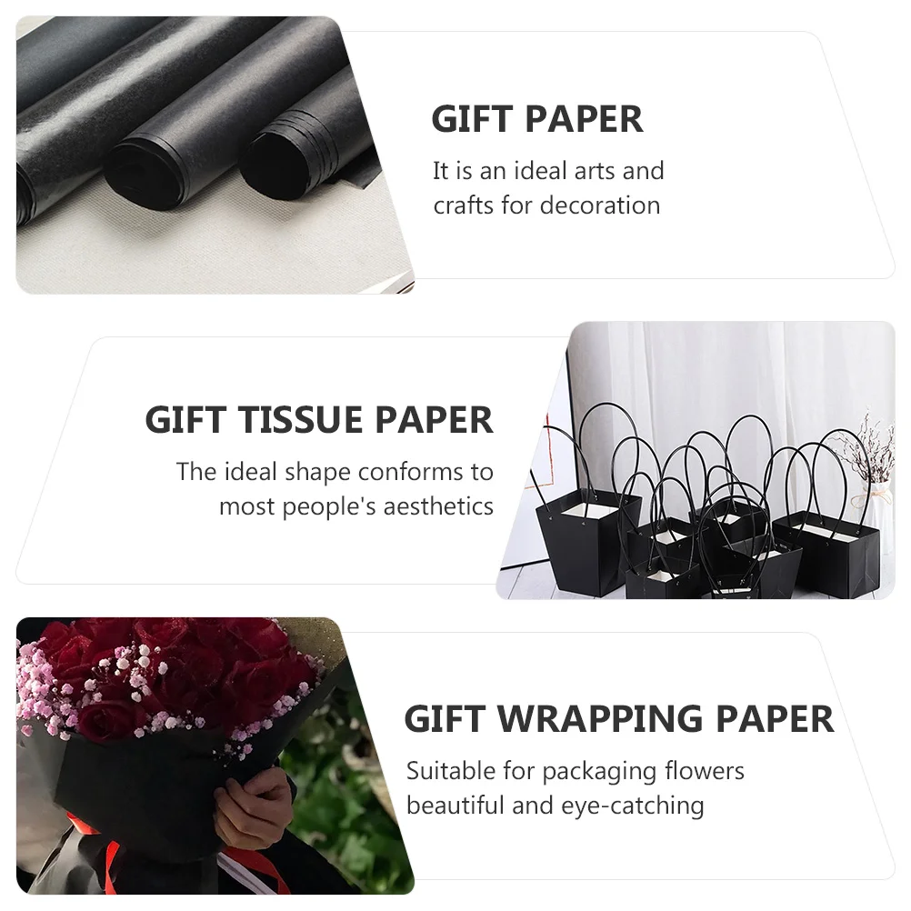 Rotolo di carta Kraft nera floreale per confezioni regalo con involucro decorativo per mazzi di fiori