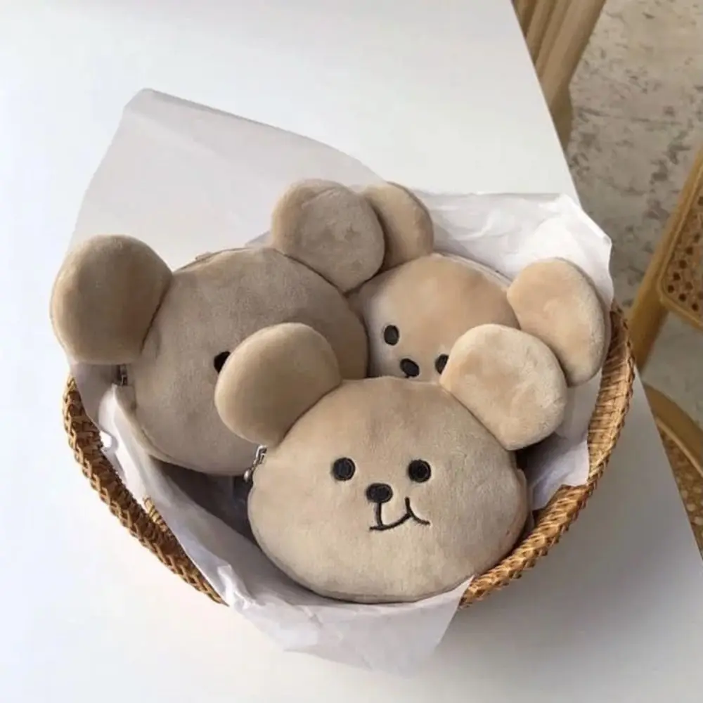 Earphone Date-cable Bag Zipper Plush Bear Coin Purse Cartoon Three-dimensional Cartoon Storage Bag Small Item Bag Portable Men