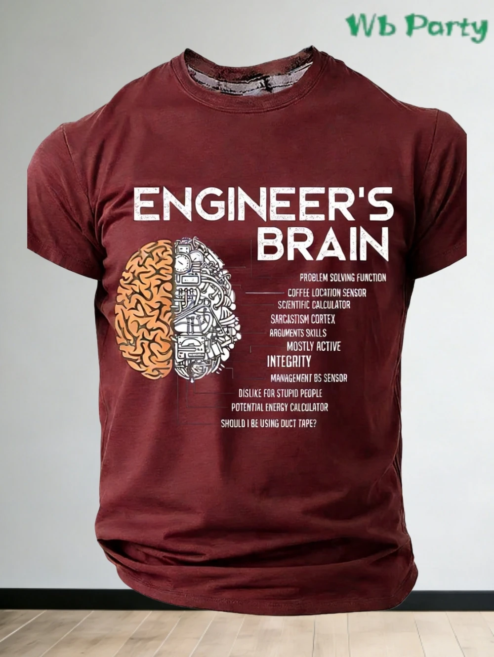 Men's Funny Engineer Brain Graphic T-Shirt Coffee Lover Work Office Short Sleeve Tops Humor Graphic Tees Casual Men's Clothing