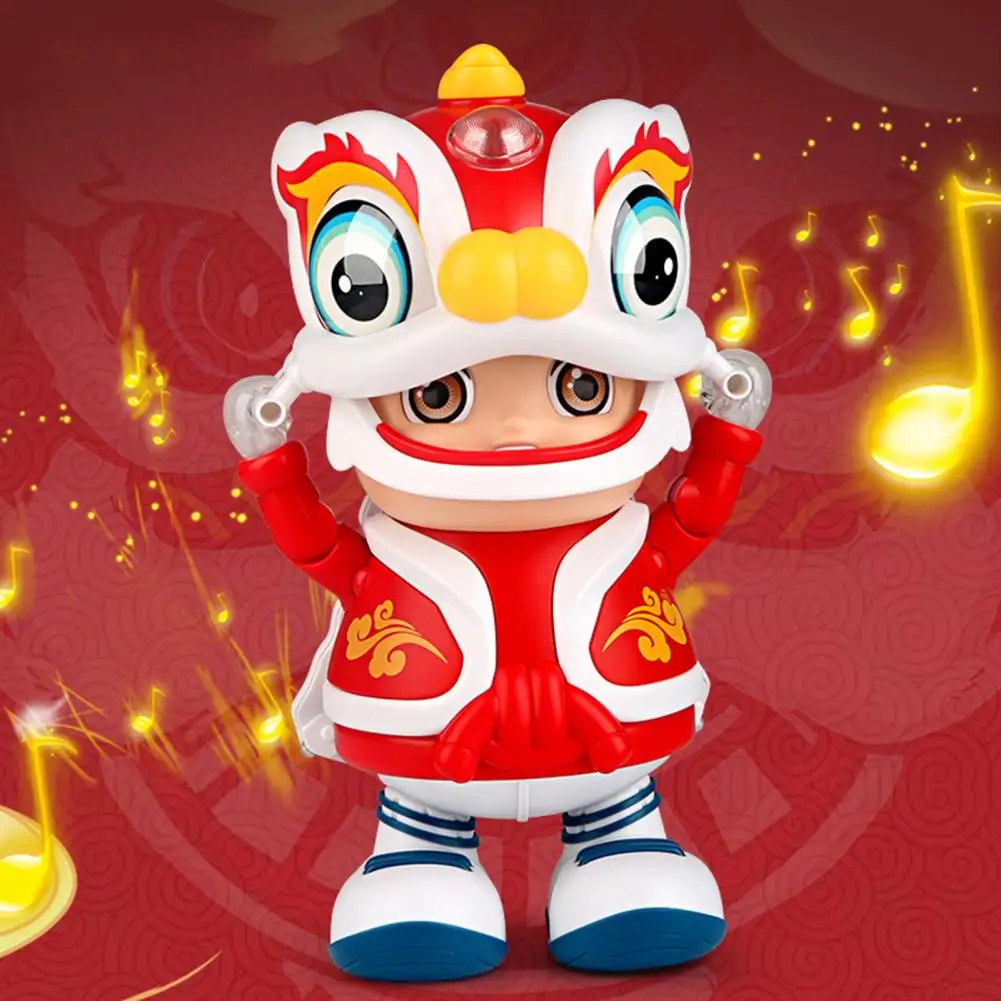 Mainan anak laki-laki Lion Dance, dengan gerakan mata gaya China, Robot menari ayunan elektrik dengan musik menyenangkan, efek cahaya, Retro untuk anak-anak