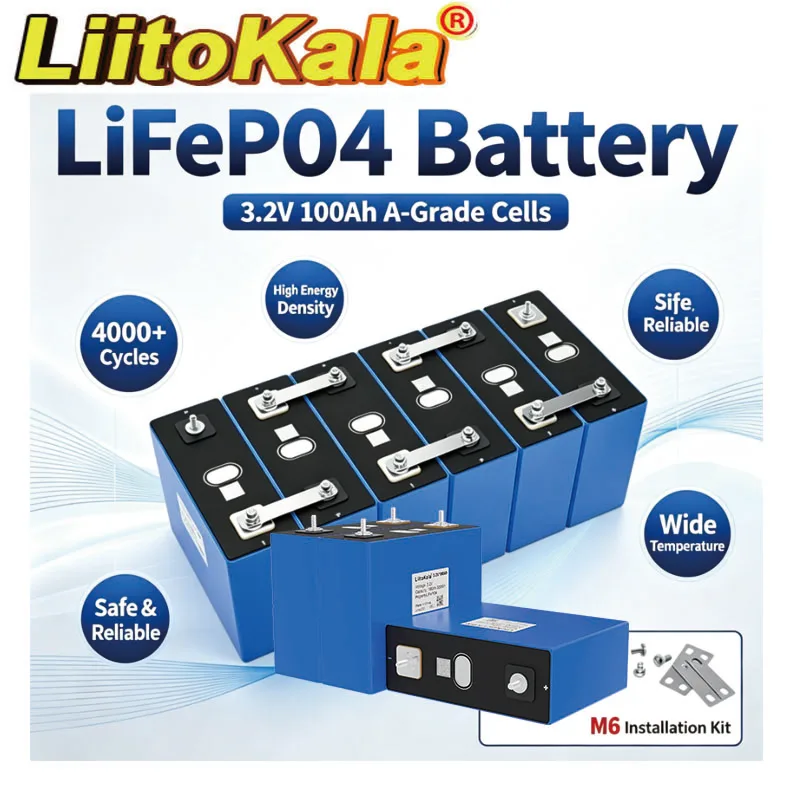 LiitoKala 3.2V 100Ah Grade A LifePO4 Rechargeable LifePO4 Battery DIY 12V 24V 48V 60V Batteries for Golf Cart,Boat,Solar