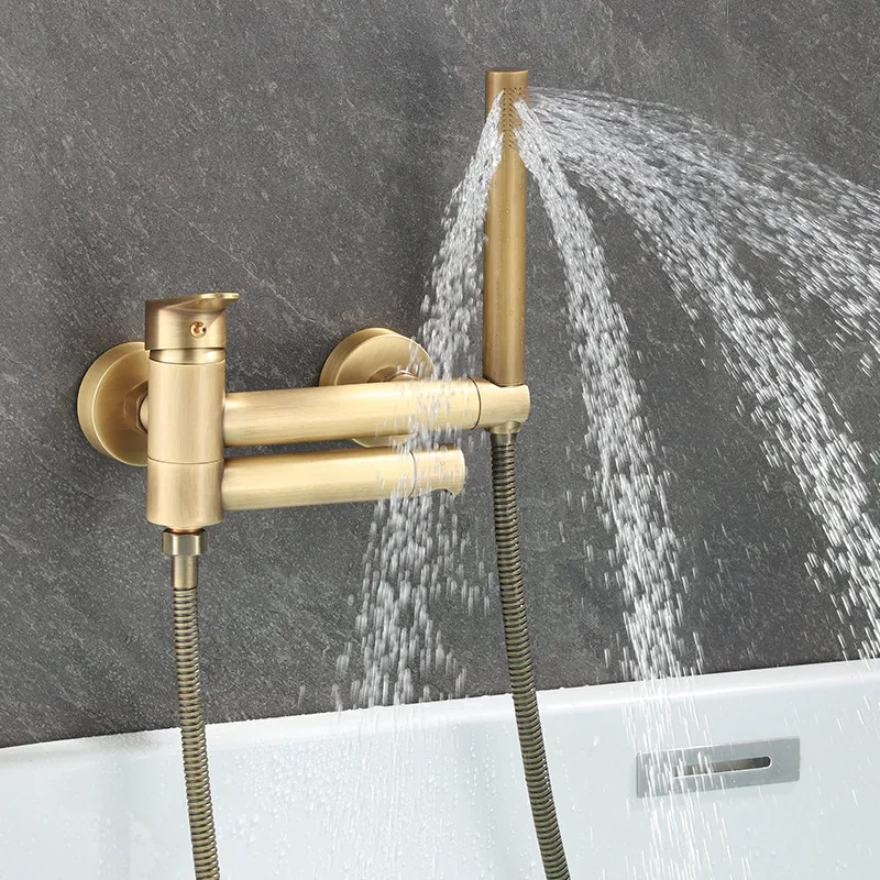 

Wall Mounted Bathtub Shower Set Antique Bronze Rotatable Bathtub Faucet,Bidet Faucet Bathroom Bath & Shower Mixer Tap Brass