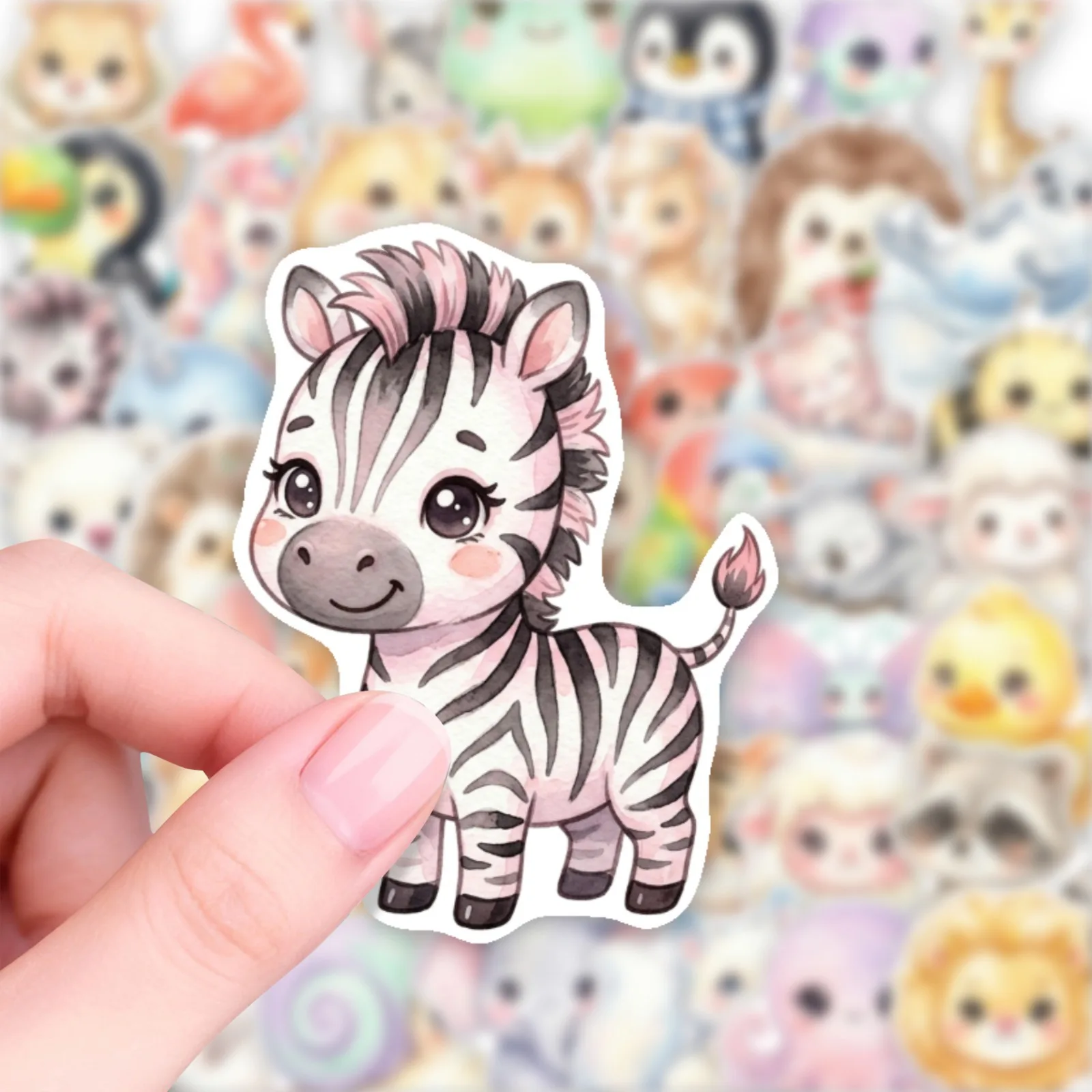 50 PCS Watercolor Hand Drawn Little Animal Stickers Ocean Land Pet Cute Fresh Student DIY Decorate Non Repeated Decals