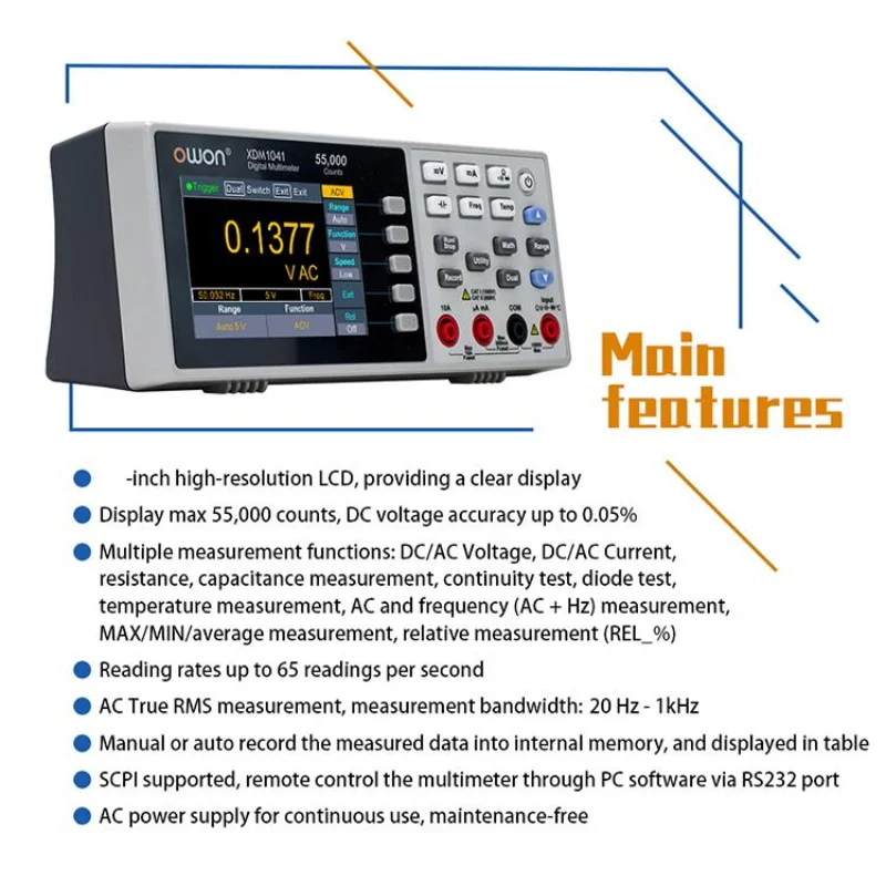 Owon XDM1041/XDM1241 Digital Multimeter USB Multimeter 55000 Counting High Precision Benchtop Multimeter AC/DC Tester True RMS