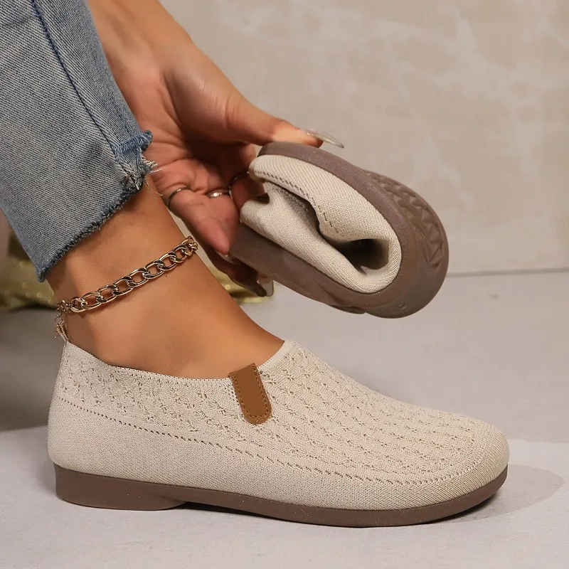 Summer Women Ladies Knitted Mesh Fabric Breathable Flat Shoes Woman Slip On Comfortable Casual Lazy Loafers Walking Daily Shoes