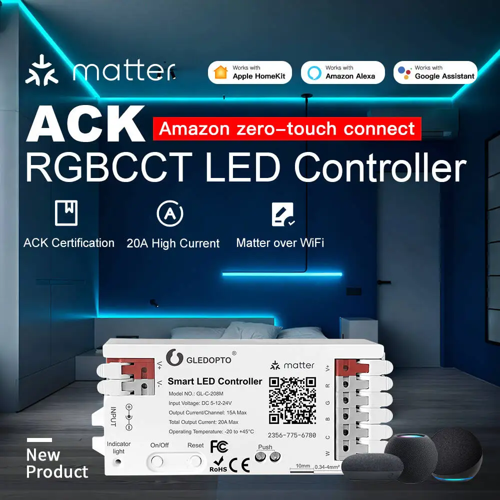 10 GLEDOPTO Matter LED Controller Smart RGBCCT Strip Controller 12V to 24V PWM Dimming APP Voice Control Work with HomeKit Alexa