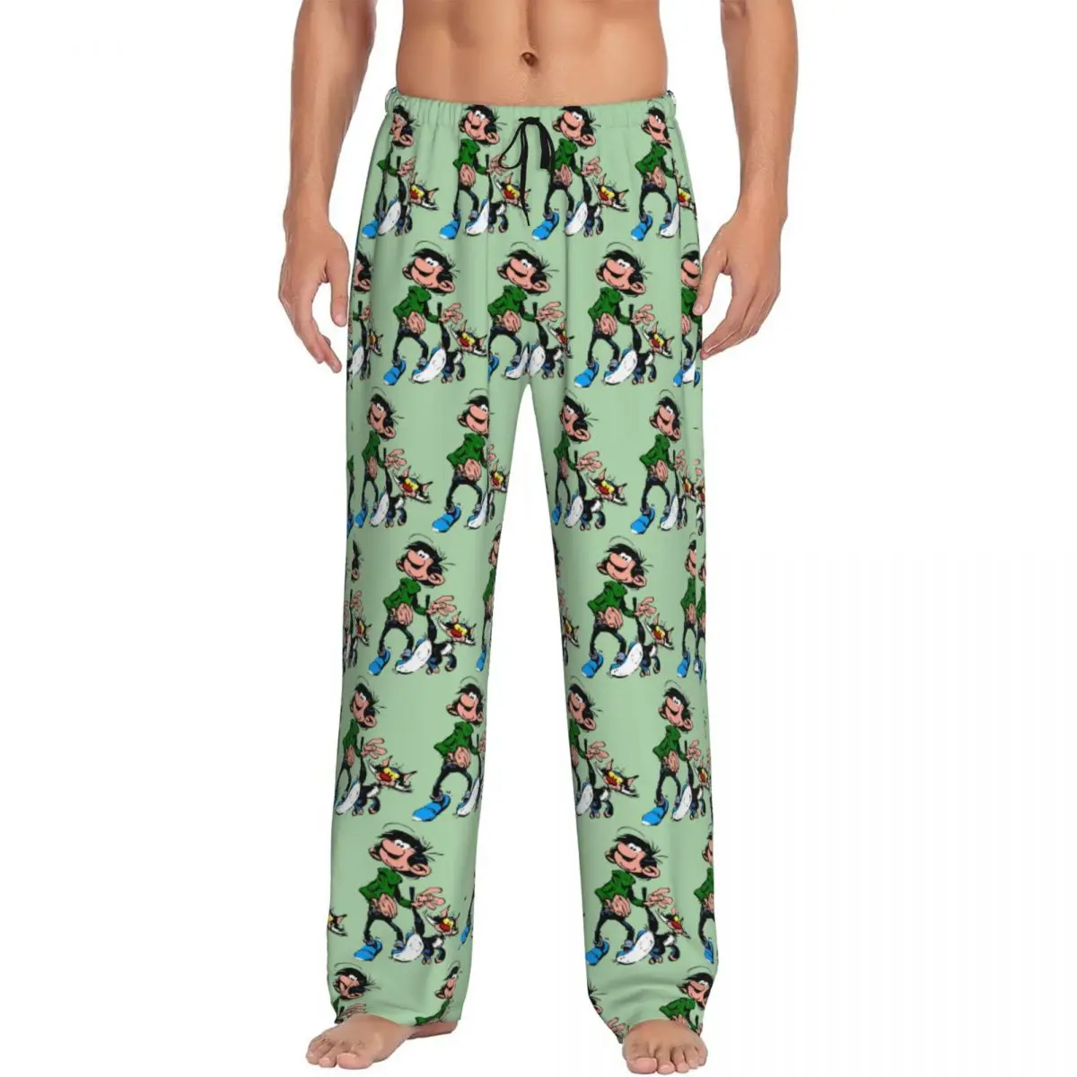 

Custom Gaston Lagaffe Big Ben Head Pajama Pants Men Sleepwear Sleep Lounge Bottoms with Pockets