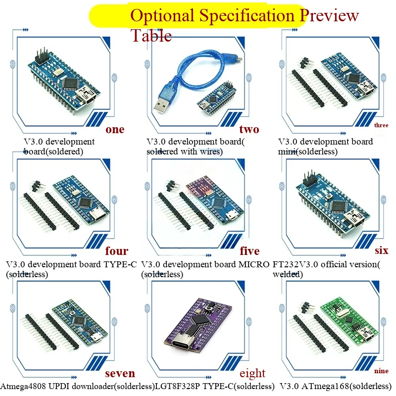 متوافق مع لوحة تطوير سلسلة NANO، أداة تنزيل، لوحة طرفية، لوحة توسيع، وحدة تحكم 328P، كابل بيانات