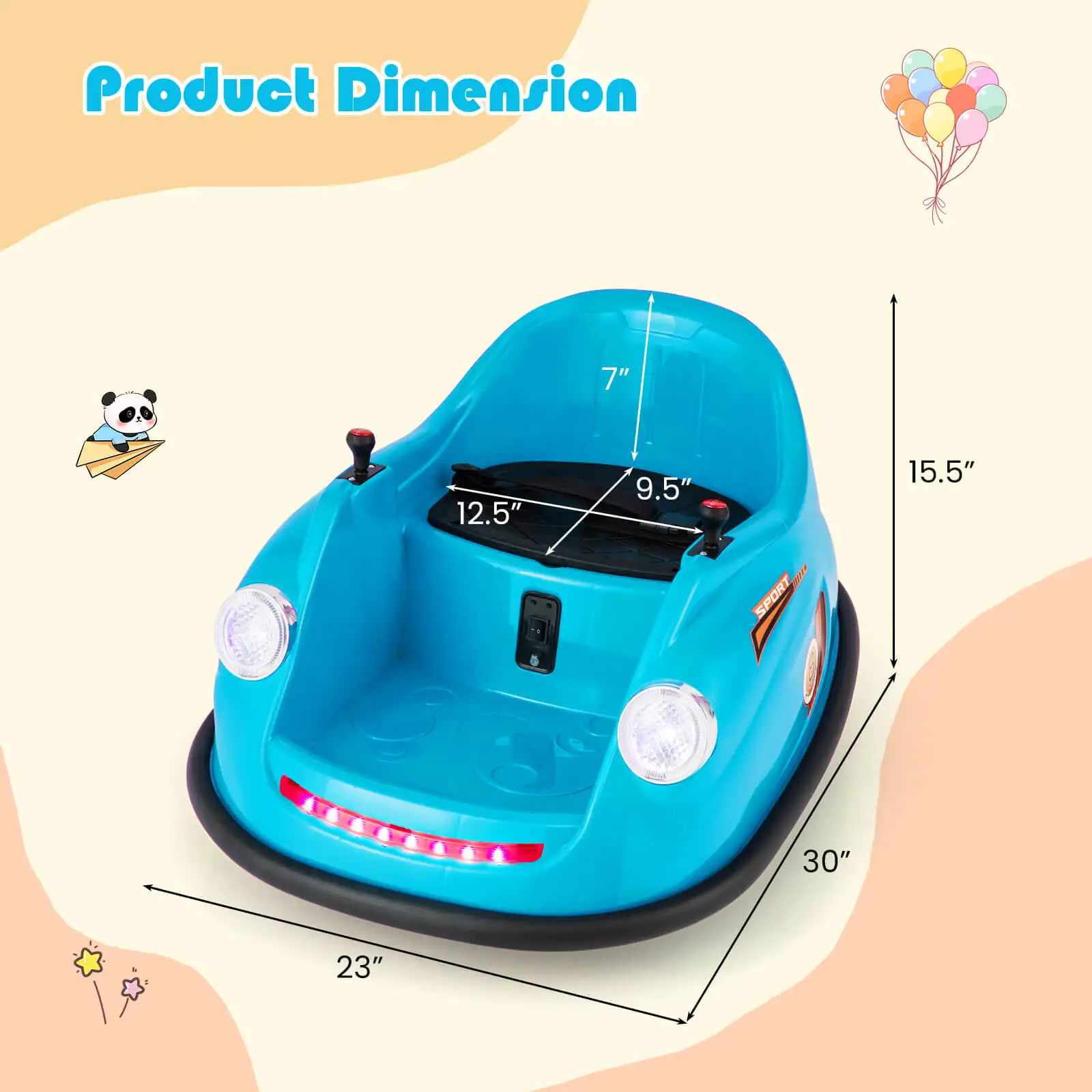 Voiture pare-chocs pour enfants avec télécommande, lumière LED rotative résistante à 360