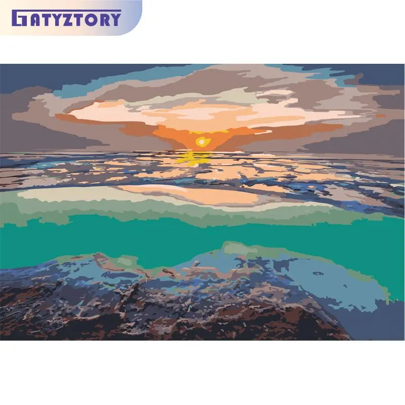 

GATYZTORY Acrylic Painting By Numbers Paint Kit Canvas Painting Sunset Home Decoration For Adults DIY Gift Handicrafts Artwork