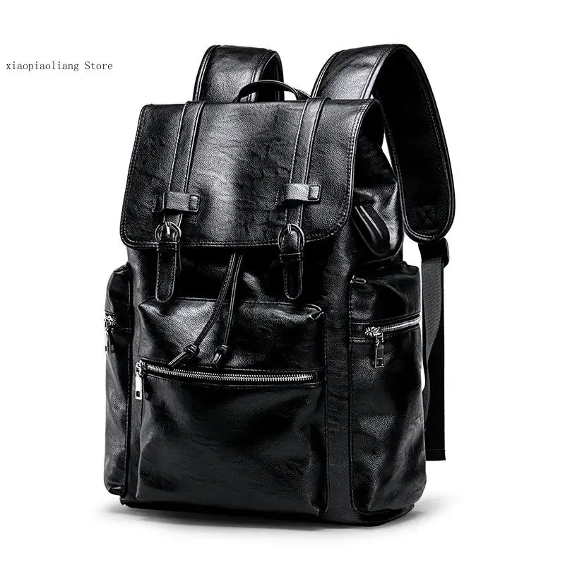 Pu Soft Leather Men\'s Bag Backpack Travel Bag Casual Computer Backpack Outdoor Travel Backpack