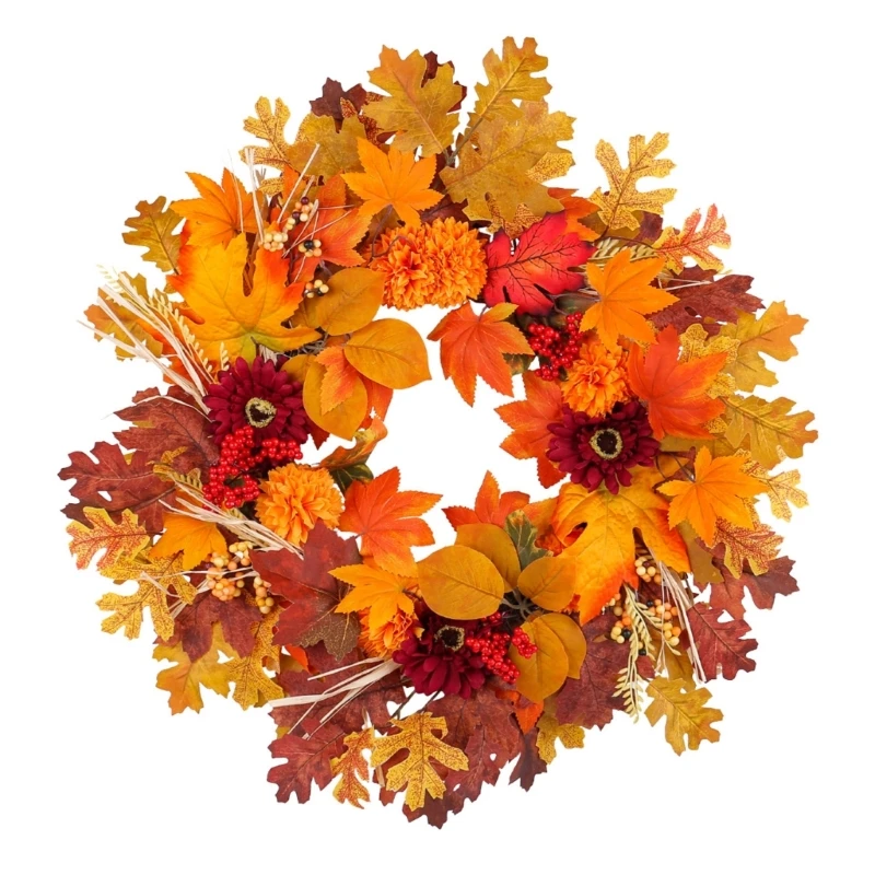 

Artificial Leaf Wreath Thanksgiving Flower Wreath Autumn Wreath for Front Door Farmhouses Garden Wedding Decorations