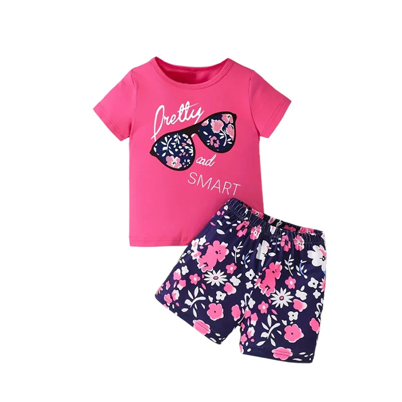 

Girls Summer Short Sleeve Shorts Floral Print Two Piece Set Outfit Kids Children Toddler Baby Clothing Apparel Casual Wear