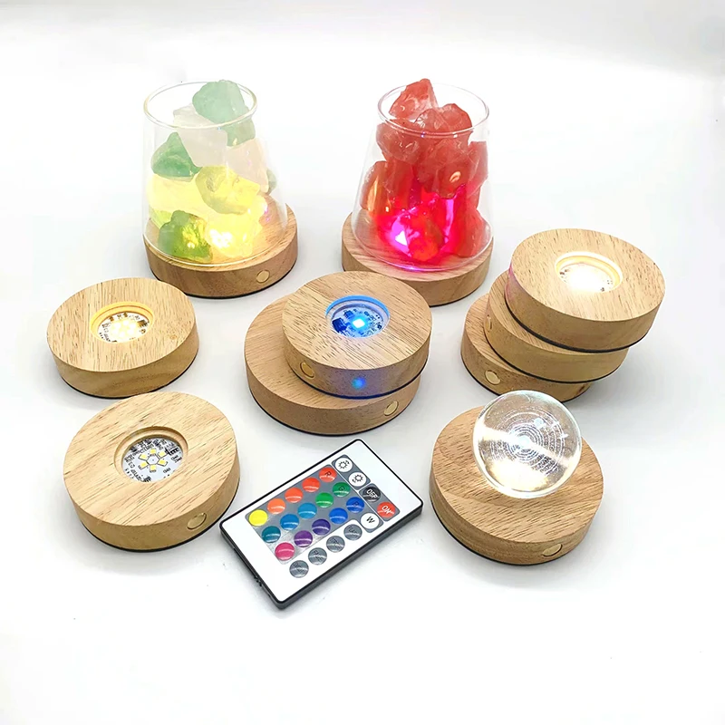 

1PC DIY Crystal Glass Art decoration Ornament Light Battery Operated Wooden LED Light Dispaly Base Stand Able Night Lamp Base