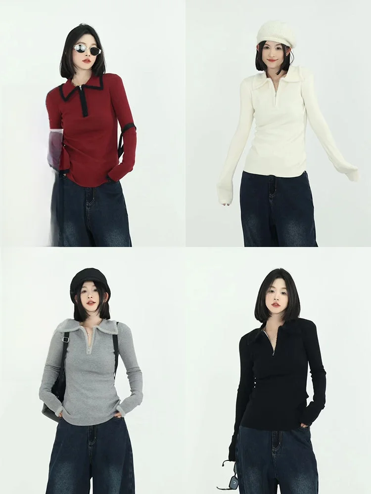 

Wutong Long Sve Knitted Base irt Women's Autumn Winter Slim Fit Waist Cinching Slimming Inner Wear Top Korean Sle