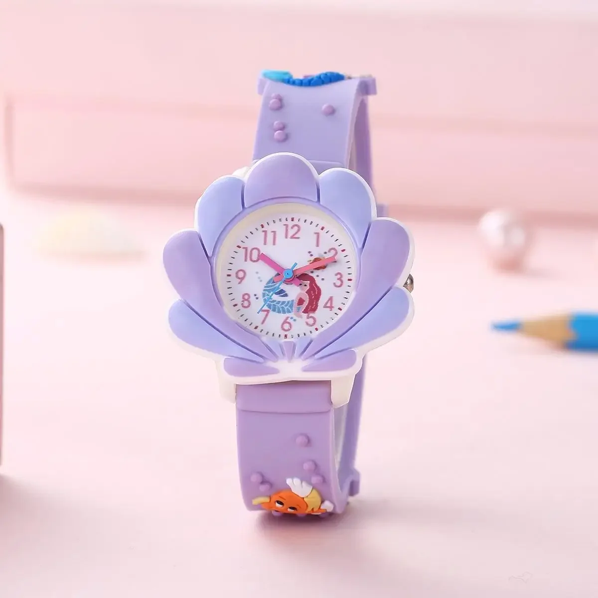 3D Mermaid pattern Children Watch For Children Shell shape Dial Wristwatch Girls Student Watch