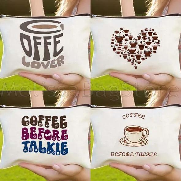 Coffee Art Fashion Printed Cosmetic Bags Toiletries Organizer School Daily Pencil CasesOutdoor Practical Makeup Bag Female Bags